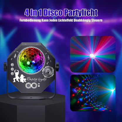 Vicalo 4-in-1 Disco Partylicht WRL29, RGB LED mit Musiksteuerung