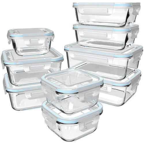 GENICOOK Vorratsdosen Set aus Glas, 9-teilig mit Deckel, luftdicht – eckige Behälter aus Borosilikatglas