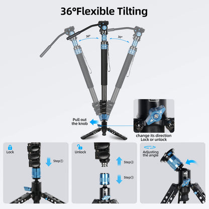 SIRUI P-424FL Kohlefaser Einbeinstativ Kit mit VA-5 Fluidkopf