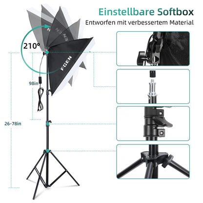 FGen Fotostudio Greenscreen Set 2.6x3M – Mit Beleuchtung
