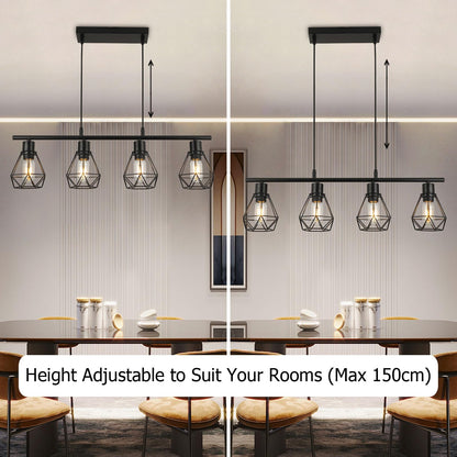 FORCOSO Pendelleuchte Esstisch 4 Flammig – Schwarz Vintage