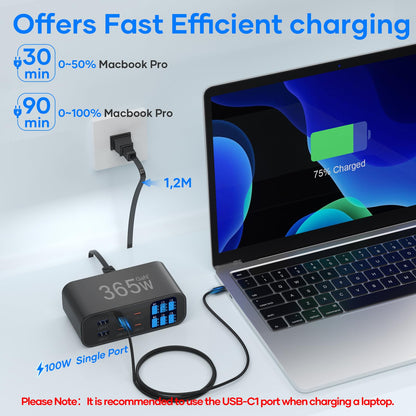 YSYFAD 365W USB C Ladestation 6-Port GAN - Schwarz