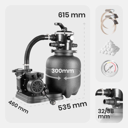 Arebos Sandfilteranlage Poolfilter - 9500 L/h inkl. Filterbälle