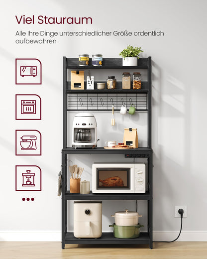 VASAGLE KKS025B32 Küchenregal mit Steckdosen – Anthrazitgrau-Schwarz