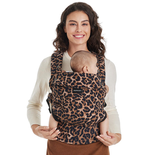 Momcozy Babytrage aus Baumwolle, ergonomisch, 3,2-20 kg, Leopard mit X-Rücken und gepolstertem Taillengurt