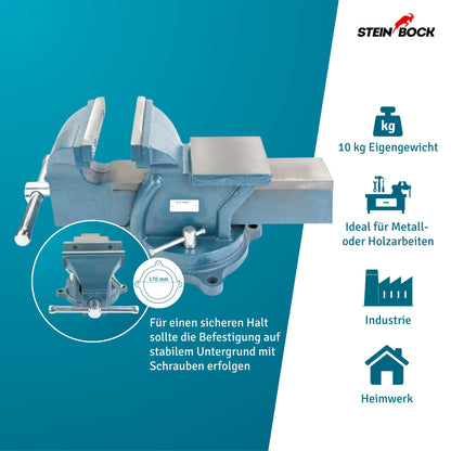 Steinbock Schraubstock drehbar, 125 mm, Gusseisen, mit Ambossfläche