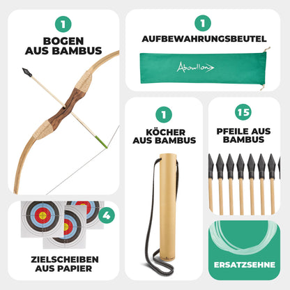 Abowllon Pfeil und Bogen Set Kinder | 15 Pfeile, Köcher & Zielscheiben