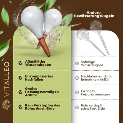 VITALLEO Bewässerungskugeln XL 400 ml, Selbstbewässerung, 6er-Set