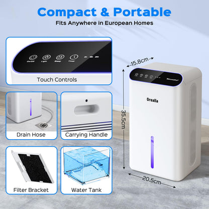 Elektrischer Raumentfeuchter Leise – 67m² Fläche, 2.5L Tank