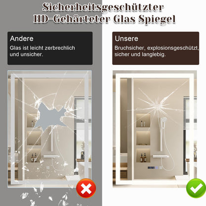 Mursche LED Badspiegel 50x70 cm - Dimmbar, Uhr, Entfogger