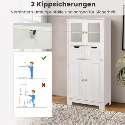 COSTWAY Badschrank mit 2 Schubladen, 4 Türen, Regale verstellbar - Weiss
