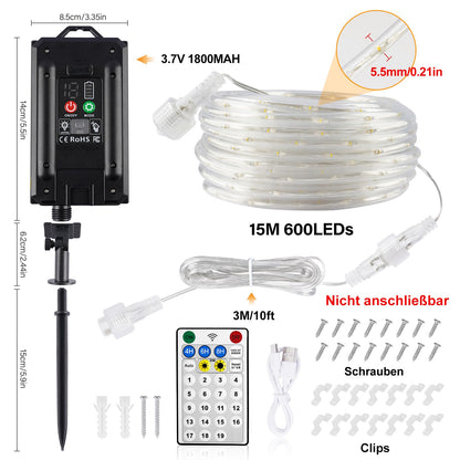 StarryEver Solar LED Lichtschlauch aussen, 15 m, 600 LEDs warmweiss