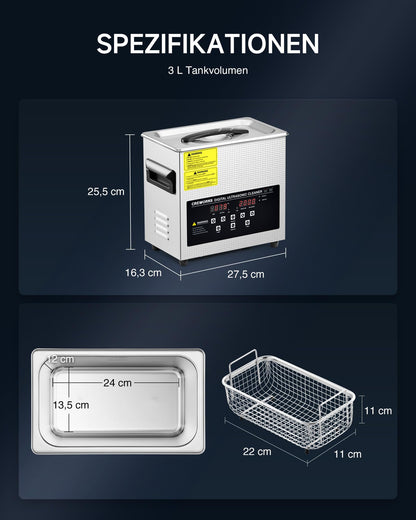 CREWORKS Ultraschallreiniger 3L – Heizung, Timer, Degas-Funktion