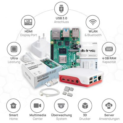 Raspberry Pi 4 4GB Starter-Kit - Offizielles Zubehör, 64GB SD-Karte