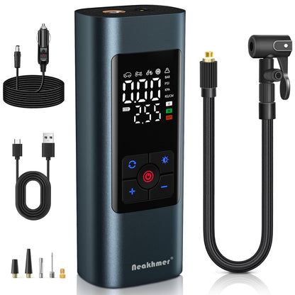 Neakhmer Mini Kompressor Akku Luftpumpe N21 150 PSI für Auto und Velo mit 40 cm Schlauch und Taschenlampe