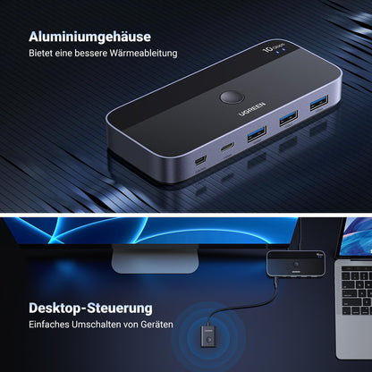 UGREEN USB C Umschalter 2PC 2x4 USB 3.2 10Gbps mit Kontroller