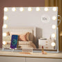 SONGMICS Schminkspiegel mit Beleuchtung, 15 LED, dimmbar, mattweiss, Stahlsockel