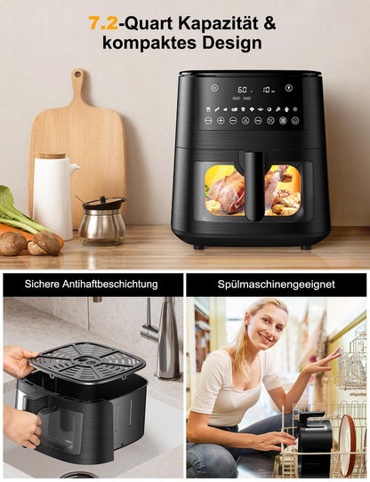 KitchenPro Airfryer XXL Heissluftfritteuse 7.2L – Sichtfenster