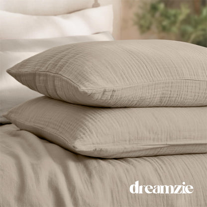 Dreamzie Musselin Bettwäsche Set 135x200 cm - Taupe