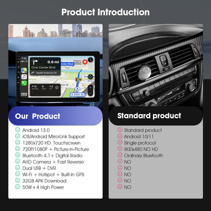 Haudio 1DIN Autoradio 10.1 Zoll drehbar - Wireless CarPlay/AA