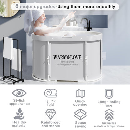 Tragbare Faltbadewanne Eisbad Heissbad – Grau weiss, Oval-Medium