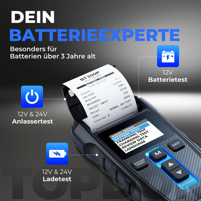 TOPDON BT300P KFZ Batterietester - mit Drucker, 12V/24V