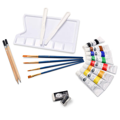 Artina Malset Corsica mit Staffelei – 24-teiliges Acrylfarben Set