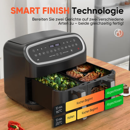 Gidgimo Heissluftfritteuse Doppelkammer 10L XXL Air Fryer
