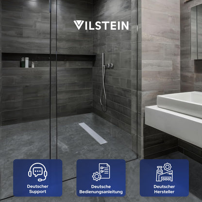 VILSTEIN Duschrinne Edelstahl Extra Flach 90cm – Bodenablauf Komplettset