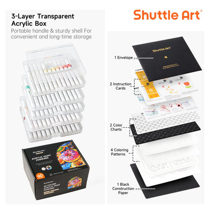 Shuttle Art Acrylstifte Set, 60 Farben, wasserfest, Pinselspitze