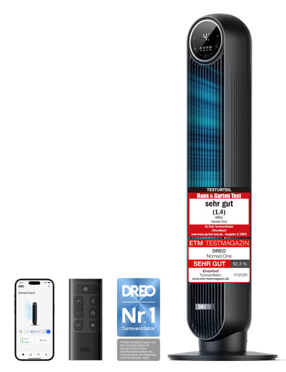 Dreo Nomad One S Turmventilator, App, 90° Oszillation, schwarz