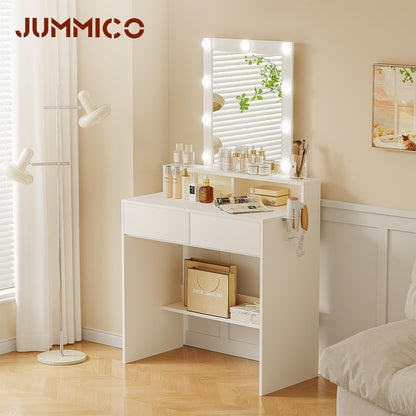 JUMMICO Schminktisch mit LED Spiegel, 9 Glühbirnen – Weiss