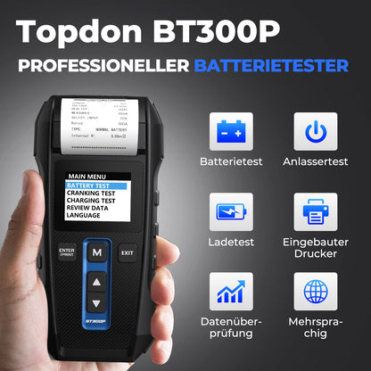 TOPDON BT300P KFZ Batterietester - mit Drucker, 12V/24V
