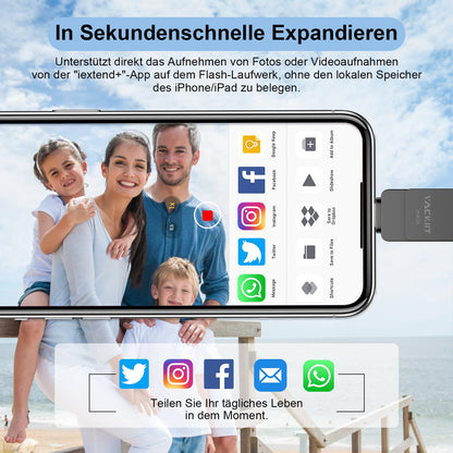 Vackiit USB Speicherstick 256GB – Apple Zertifiziert Lightning USB-C