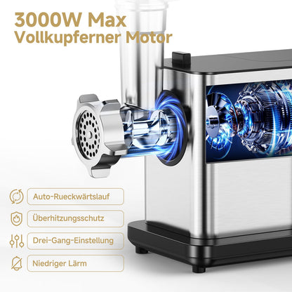 AAOBOSI Fleischwolf elektrisch 3000 W mit LED-Display, MG102A