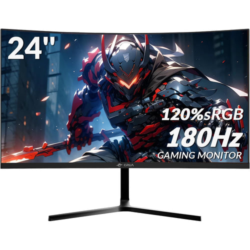 CRUA 24 Zoll Curved Gaming Monitor - 180Hz 1080P Schwarz. Schwarzer, gekrümmter Monitor für flüssiges Full HD Gaming bei 180Hz Bildwiederholrate.