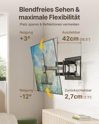 monTEK Ultra Slim TV Wandhalterung 37-75 Zoll, Vollbeweglich