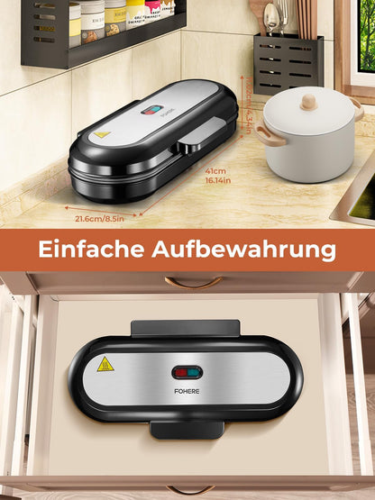FOHERE Herzwaffeleisen King Size für 15 Herzwaffeln, Edelstahl