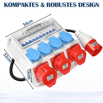 Warmfay Baustromverteiler – 4x Schuko, 2x CEE 16A, 1x CEE 32A IP67