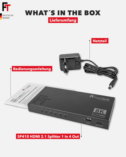 FeinTech SP410 HDMI 2.1 Splitter - 1 In 4 Out, 4K 120Hz 8K