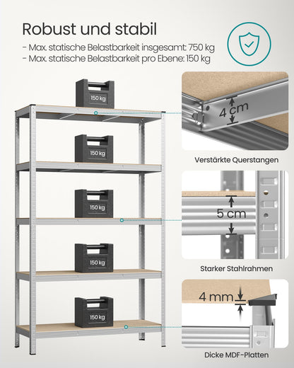 SONGMICS Schwerlastregal GLR060E01, Stahl, 60 x 120 x 200 cm, silbern