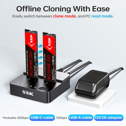 SSK Festplatten Docking Station Dual Bay NVMe M.2 SSD 20Gbps