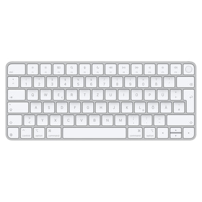 Apple Magic Keyboard mit Touch ID für Mac (Apple Chip) – Deutsch. Flaches, silbernes Tastatur mit Touch ID für Mac-Eingabe.