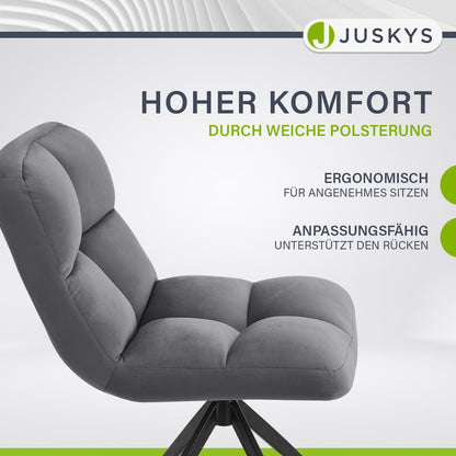 Juskys Drehstuhl Dallas 2er Set Esszimmerstuhl – Samt Dunkelgrau