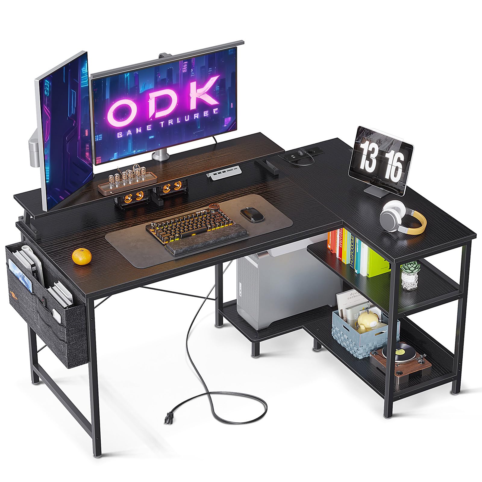 ODK Gaming Tisch L-Form Eckschreibtisch - Schwarz 120x80cm. Bietet große Gaming- und Arbeitsfläche in L-Form für Ecken.