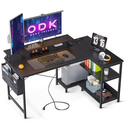ODK Gaming Tisch L-Form Eckschreibtisch - Schwarz 120x80cm. Bietet große Gaming- und Arbeitsfläche in L-Form für Ecken.