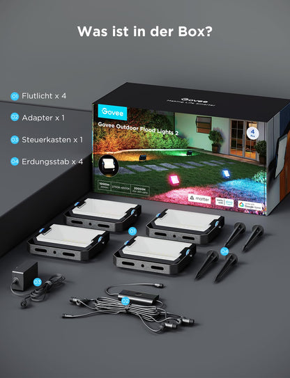 Govee Outdoor LED Strahler RGBWW Alexa Matter 4er Set