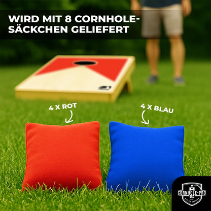 Original Cup Cornhole Set aus Holz – 2 Boards 90 x 60 cm + 8 Säckchen