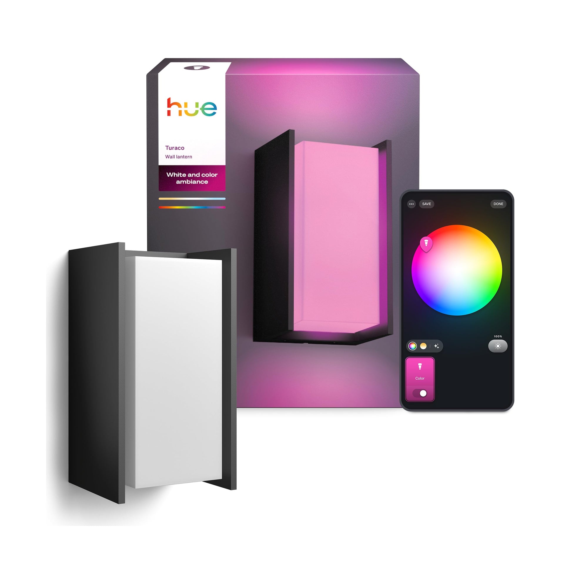 Philips Hue Turaco LED-Aussen-Wandleuchte anthrazit, dimmbar – schlankes Gehäuse aus Aluminium