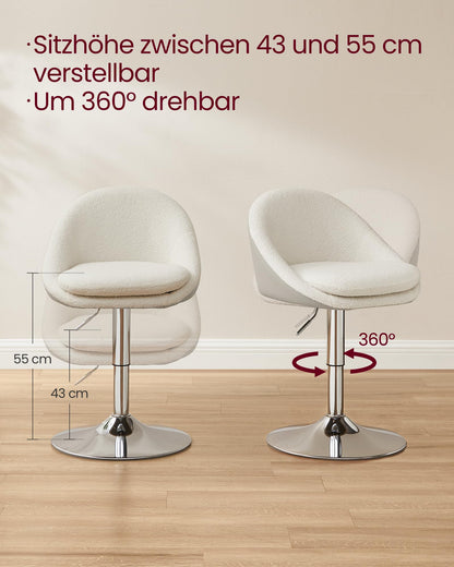 VASAGLE Drehstuhl LJB100W01 – Verstellbar für Büro & Schminktisch Cremeweiss